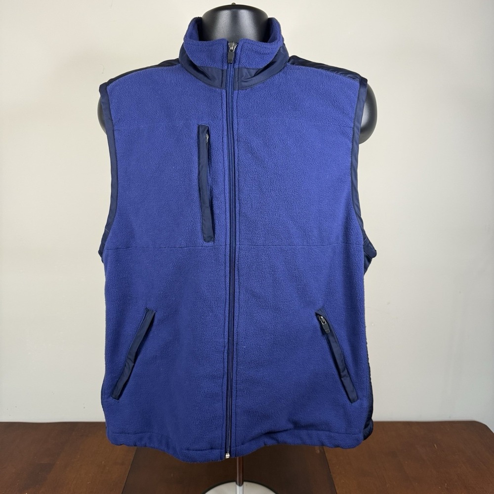 Page and Tuttle‎ Full Zip Fleece Vest Navy Blue Men's Large Pre-owned EUC